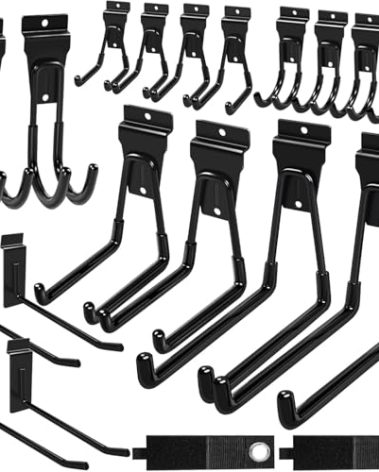 klasit Slatwall Hooks Black 20Pack Firmly and Durable Slatwall Accessories,Perfect for Organizing Garden Tools and Heavy Duty Tools and Garage Hooks Organize Your Space Efficiently