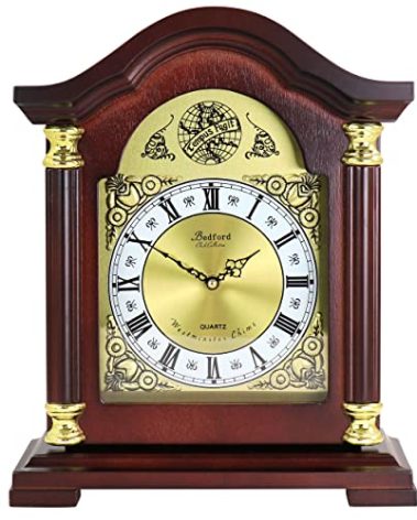 Bedford Clock Collection Redwood Mantel Clock with Chimes