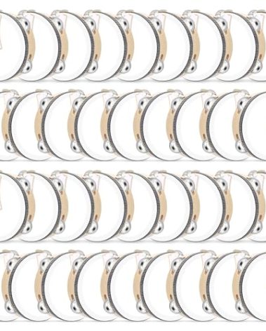 Lukmaa 36 Set 6 Inch Tambourines Bulk for Adults Christmas Bulk Wooden Hand Held Drum with Metal Jingles, Tags, Tambourine Gift Musical Instrument for Church Wedding Party Favor(White Style)