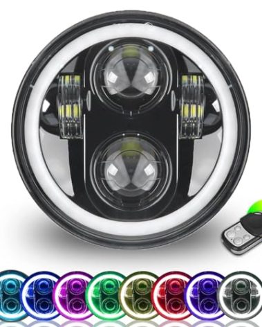 ROCCS 5.75 White Halo Led Headlight, Waterproof Motorcycle Headlight 5-3/4 Headlamp with Halo DRL Multicolor Angel Eyes Compatible with Harley Dyna Sportster 883 72 48