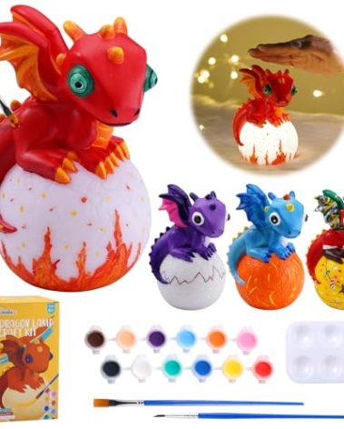 JMMICO Paint Your Own Dragon Lamp Craft Kit, Dragons Crafts DIY Night Light, Dragon Gifts for Boys Girls, Arts and Crafts for Kids Ages 6-14, Christmas Gifts, Stocking Stuffers for Kids