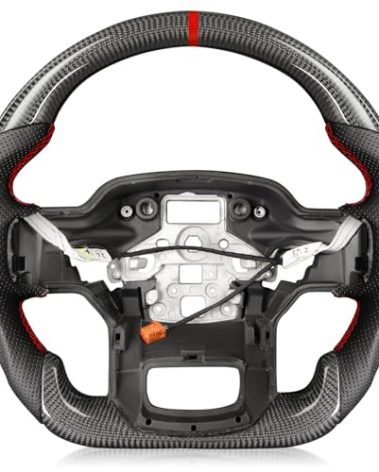 TESFEEL Carbon Fiber Heated Steering Wheel for F-150 Raptor 2021–2024, D-Shaped Flat-Bottom, Perforated Nappa Leather Grip, Hand-Stitched, for Raptor with Paddle Shifters Models