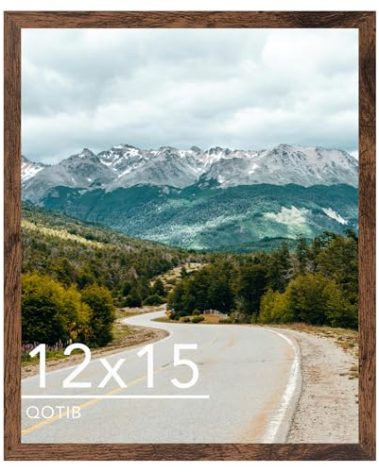 QOTIB 12x15 Picture Frame Deep Brown for Wall Hanging, Wood 12 x 15 Frame Photo Frame for Wall Horizontally or Vertically, Deep Brown, 1 Pack