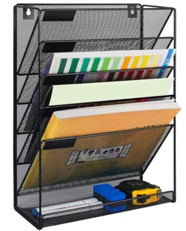 Kuntine.B 6-Tier Wall File Organizer Hanging File Organizer Cubicle Organizer Wall File Holder for Office Home, Black