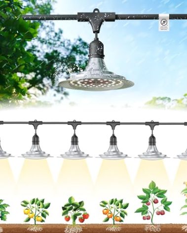 EVERYGROW Outdoor Grow Lights for Greenhouse, Full Spectrum Greenhouse Grow Lights for Outdoor Plants, IP65 Waterproof String Grow Light Outdoor, UL Certified Daisy Chain LED Grow Light, 21.3FT