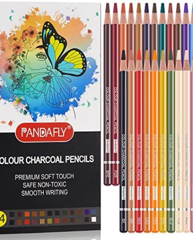 PANDAFLY Professional Colored Charcoal Pencils Drawing Set, Skin Tone Colored Pencils, Pastel Chalk Pencils for Sketching, Shading, Coloring, Layering & Blending, 24 Colors