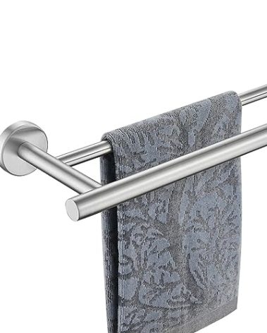 JQK Double Towel Bar, 15 Inch 304 Stainless Steel Thicken 0.8mm Towel Rack Holder for Bathroom Washcloths and Hand Towels, Brushed Wall Mount, Useable Length 12 Inch, TB100L12-BN