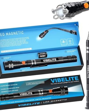 VIBELITE Extendable Magnetic Flashlight with Telescoping Magnet Pickup Tool-Cool Gadget Christmas Gifts Stocking Stuffers for Men, Teen Boys, Husband, Dad, Father, Mechanic, Him, Women, Black