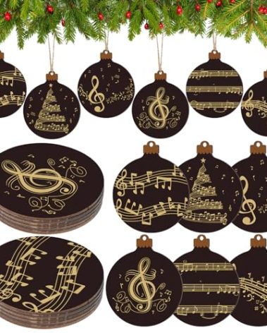 Spiareal 36 Pcs Vintage Christmas Music Note Ornament Music Sheet Hanging Ornament Antique Victorian Printable Christmas Ornament New Homeowner Gift Ideas(Dark Brown,Classic Style)