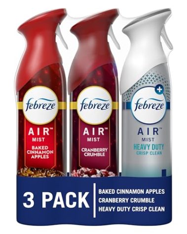 Febreze Air Mist Air Freshener Spray, Odor-Fighting Room Spray for Home, Bathroom, & Kitchen, Holiday Scents, Baked Cinnamon Apples & Cranberry Crumble & Heavy Duty Scents, 8.8oz, 3ct (1 of each)