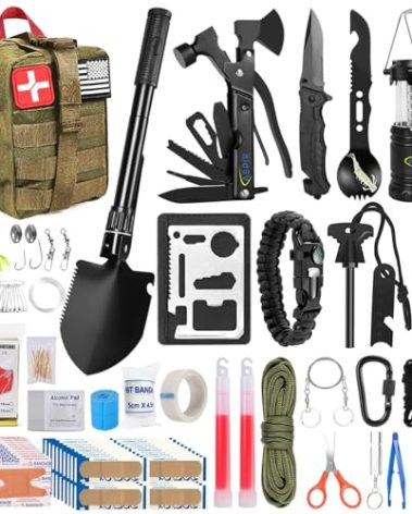 ABPIR Survival Kits, 170 PCS First Aid Kit/Trauma Kit with Essential Survival Gear Emergency Medical Supplies for Hiking Camping Backpacking Outdoor Adventure, Gifts for Him Dad Men Christmas
