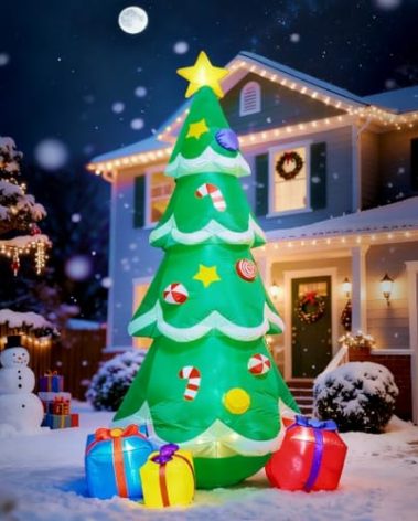 ZOOMATOOE 9 FT Christmas Tree Inflatable Outdoor Decoration,Giant Blow up Christmas Tree with 3 Gift Boxes, Christmas Decoration with Built-in LED Lights for Yard, Blow Up Xmas New Year Lawn Decor