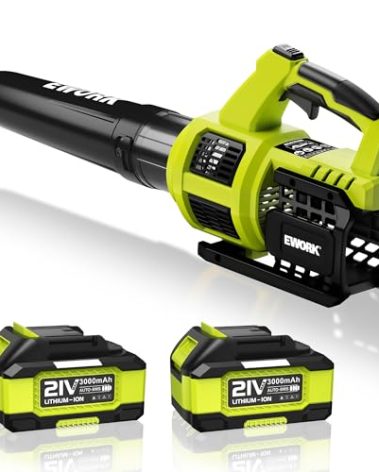 EWORK 21V Cordless Leaf Blower, Powerful Turbo Mode & 550 CFM, 2×3.0Ah Batteries & Fast Charger, Lightweight Electric Leaf Blowers for Lawn Care, Patio, Leaves & Dust