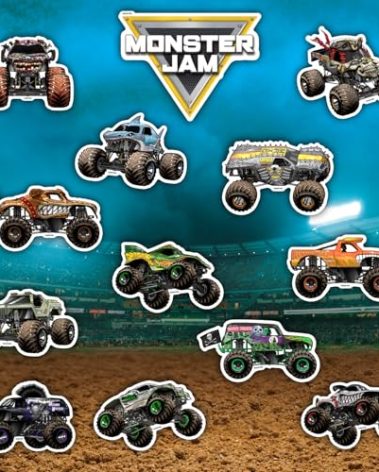 Monster Jam Trucks Decal Pack - Set of 15 Monster Truck Stickers Includes Grave Digger El Toro Loco Max D Zombie Megalodon Dragon Soldier Fortune Mutt