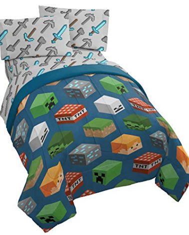 Jay Franco Minecraft Isometric 4 Piece Twin Bed Set - Includes Comforter & Sheet Set - Bedding Features Creeper - Super Soft Fade Resistant Polyester - (Official Minecraft Product)
