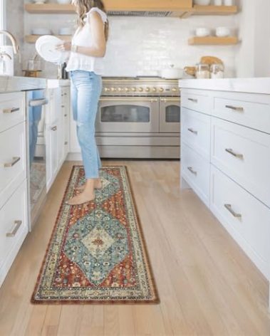 Collive Kitchen Rugs Anti Fatigue Kitchen Runner Mats Cushioned, Comfort Fatigue Mats for Standing, 17”x59” Red Non-Skid Washable Kitchen Floor Mats for Office, Sink, Laundry