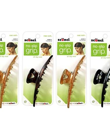 Scunci 4-Pack No-Slip Grip Fine Hair Jaw Clips, Assorted Colors (Black, Brown, Light Tortoise)