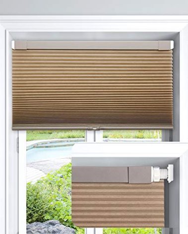 LazBlinds Cordless Cellular Shades, No Tools No Drill Light Filtering Honeycomb Shades Pleated Blinds for Windows, 47'' W x 64'' H, Mocha