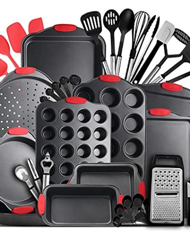 Baking Pan Set, 39 Piece Premium Baking Set, Nonstick Bakeware Sets BPA Free, Cookie Sheets for Baking Nonstick Set, Steel Baking Sheets for Oven with Muffin Pan, Cake Pan & Black Kitchen Utensils
