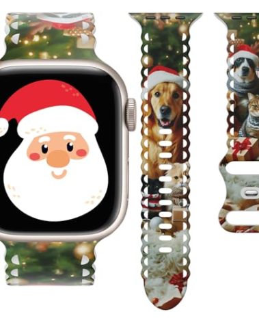 Christmas Lace Band Compatible with Apple Watch Band 40mm 44mm 41mm 45mm 38mm 42mm Women, Silicone Sport Strap Replacement Wristbands for iWatch Series Ultra 11 10 9 8 7 6 5 4 SE -Christmas Dog 42