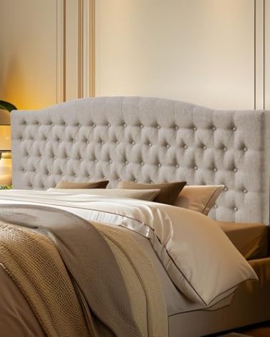 Furpopup Linen Upholstered Headboard King/Cal King Size Latest Model Wall Mount, Bed Frame Mount, Featuring High-Density Sponge Padding, Luxury Texture Easy Assembly Comfort and Style-Linen