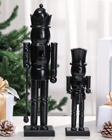 Quzzil 2 Pcs Christmas Nutcracker Ornaments Neutral Nutcracker Figures 10'' 15''Christmas Decor Ornament Soldier Festive Collectible Gift for Table Fireplace Shelf Desktop(Black,Wooden)