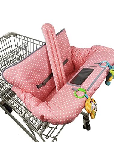 ICOPUCA Shopping Cart Cover, 2 in 1 cart Cover for Babies N high Chair Cover, Padded Grocery cart Cover for Baby Girl boy, with 1” Thick/Removable/Reversible Cushion, Pink dots;