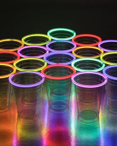 Glo Pro GLOWING PARTY CUPS – 20 Pack 16oz Light Up Neon Cups with Glow Sticks Glow in the Dark Party Supplies for Adults & Kids Blacklight Style Cups for Weddings, Birthdays, Bars & Raves.