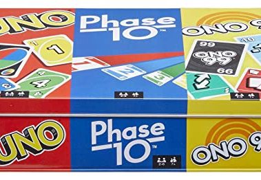 Mattel Games Set of 3 Card Games with UNO, Phase 10 & ONO 99, Travel Fun for Kids & Family Night with Storage Tin Box (Amazon Exclusive)
