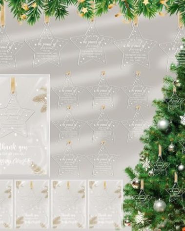 Kasyat 48 Sets Christmas Employee Appreciation Gift Acrylic Hanging Ornament Bulk Star Pendant Ornament for Christmas Tree with Thank You Card for Coworker Team Nurse Teacher Gift (Be Proud Sign)
