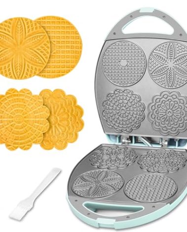 Baker's Friend Multi Pizzelle Maker Electric, Stroopwafel Iron, 4 x 4.5'' Pizzelle Waffle Cookies Maker with Temperature Control, Ideal for Holidays, Parties & More, Great Choice for Gift