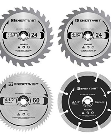 ENERTWIST 4-1/2 Inch Compact Circular Saw Blade Set, Pack of 4-Pieces TCT/HSS/Diamond Saw Blades Assorted for Wood/Plastic/Metal/Tile Cutting, 3/8in Arbor, ET-CSA-4