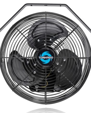 Tornado 12 Inch Outdoor Water-Resistant Metal Industrial Wall Mounted Fan IPX4 Rated High Velocity Wall Fan For Commercial, Industrial, Residential, 3 Speed 6.6 FT Cord cETL Safety Listed, Black