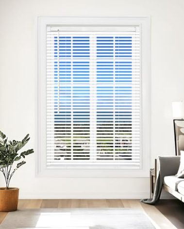 AIRLAJYID Cordless Vinyl Mini L Blinds 37" W x 48" H, 1" Slat White Horizontal Windows L Blind for Door, Shades, Camper, Light Filtering, Interiors, Arrive 1/2 Inch Narrower Indoor