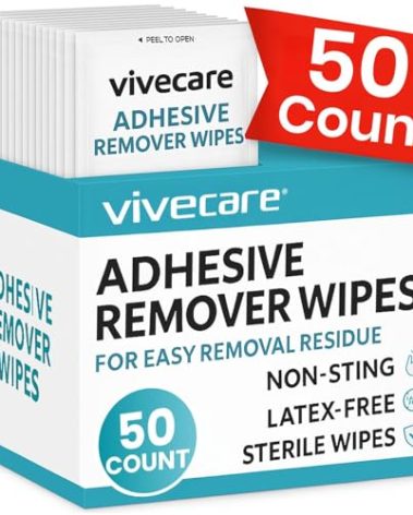 ViveCare Medical Adhesive Remover Wipes for Skin (50 Pack) - No Sting Adhesive Remover Pads - Ostomy & Stoma Adhesive Removal Wipes & Cleaner - Adhesive Barrier