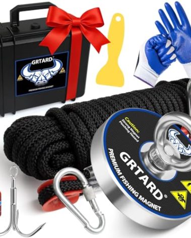 Grtard 1000LBS Fishing Magnet Kit with Case for Men's Gifts, 3.54-inch Diameter Magnet Fishing Combined Strong Pulling Force for Magnetic Fishing and Heavy Duty Use, Gifts for Men, Dad, Husband