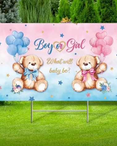 Capoda Baby Shower Yard Sign with Stake Gender Reveal Yard Sign Blue Pink Elephant Lawn Decoration Boy Girl Bear Lawn Decor Welcome Baby Announcement Decor for Outdoor Gender Reveal Party(Boy or Girl)