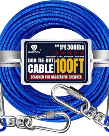 Tie Out Cable for Dogs Up to 300lbs,100ft Extra Strong 1000lbs Break Strength Tie-Out Tether Trolley Training Lead,Dog Run Cable for Yard Garden Park Camping Outside (Reflective Blue, 300lbs 100ft)