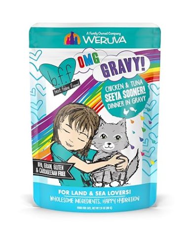 Weruva B.F.F. OMG - Best Feline Friend Oh My Gravy!, Seeya Sooner! with Chicken & Tuna in Gravy Cat Food, 2.8oz Pouch (Pack of 12)