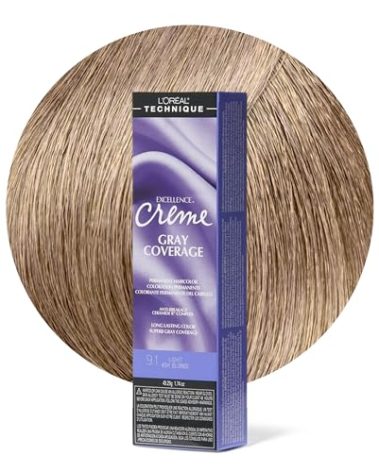 L'OREAL TECHNIQUE Excellence Crème Permanent Hair Color - Long-Lasting Hair Dye, Rich Formula With No-Drip Application, Superb Gray Coverage, 9.1 Light Ash Blonde