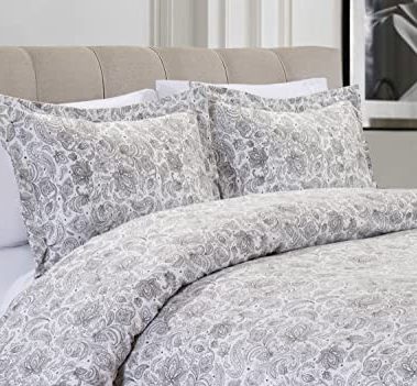 CELINE LINEN Luxury Silky Soft Coziest 1500 Premier Hotel Quality 3-Piece Duvet Cover Set |Coarse Paisley Pattern| Wrinkle Free, King/California King, Light Grey