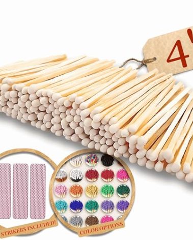 100 Count | 4" White Matches | Strikers Included | Color Tip Wooden Match | Refill for Matchstick Jars, Candle Display, Holders & Bottles | 4 in inches Long