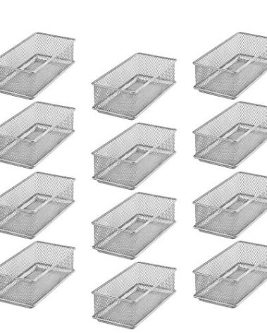 YBM HOME Silver Mesh Drawer Cabinet and or Shelf Organizer Bins, School Supply Holder Office Desktop Organizer Basket (12, 3x6x2 Inch)