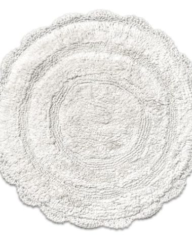Chardin home White Crochet Bathrug,100% Cotton Round bathmat with artisanally Handcrafted Crochet Border, 24 Inch Diameter, Perfect for Half Baths, Powder Rooms, bathrooms
