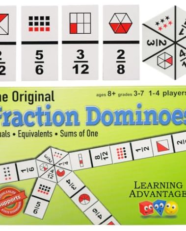 LEARNING ADVANTAGE The Original Fraction Dominoes | Homeschool Learning Fraction Game | 45 Dominoes | Math Manipulative for Kids | Teach Equivalents, Addition and Subtraction