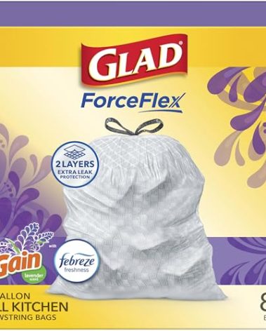 Glad ForceFlex Tall Kitchen Trash Bags, 13 Gallon, Gain Lavender, 80 Count (Package May Vary)