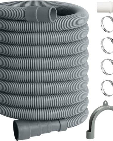 23FT Washing Machine Drain Hose, Universal Dishwasher Hose Extension Kit with 1 U-Bend Holder, 1 Extension Adapter and 4 Hose Clamps