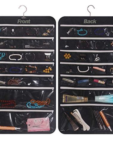 DIOMMELL Hanging Jewelry Organizer 47 Pockets with Zipper for Earrings Necklace Bracelet Ring Accessory Display Storage Bag Travel Holder Box