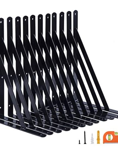 NEODROP 12-Pack 18 Inch Heavy Duty Shelf Brackets, Thicken Wall Bracket for Garage Floating Storage Shelves, Black Powder-Coated Steel