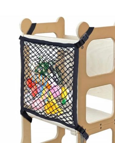 XGKHOM Toddler Tower Safety Net, Toddler Learning Tower Safety Net for Enhanced Safety and Convenience, Double Layer Design with Storage Function, Ideal for Kids Kitchen Play and Learning Activities